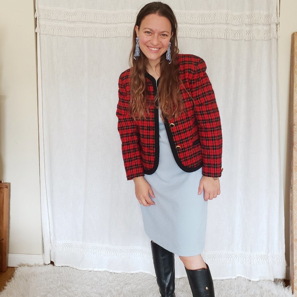 Vintage Pendleton bold red plaid wool blazer gold buttons